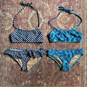 Toobydoo Swim 3-4yr Bundle of two blue bikinis plaid and grace bay pattern